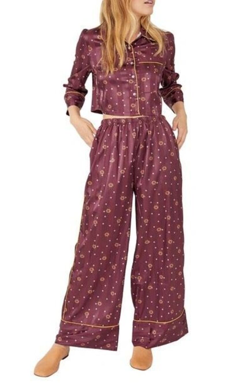 Free People Party Sleep Pajama Pants Wine Combo Color Small bottoms only